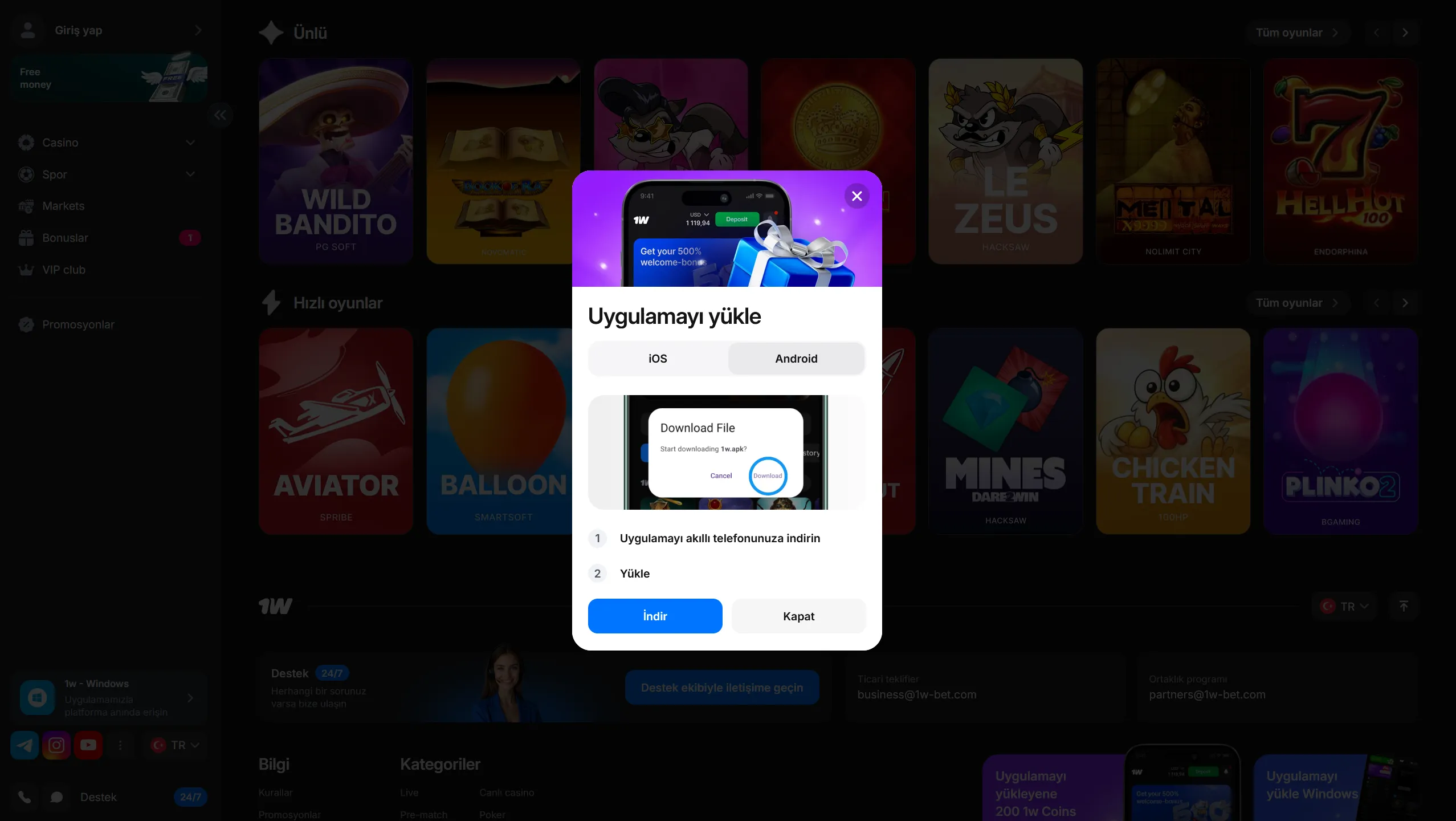 Mobil tarayıcı ile platforma erişim