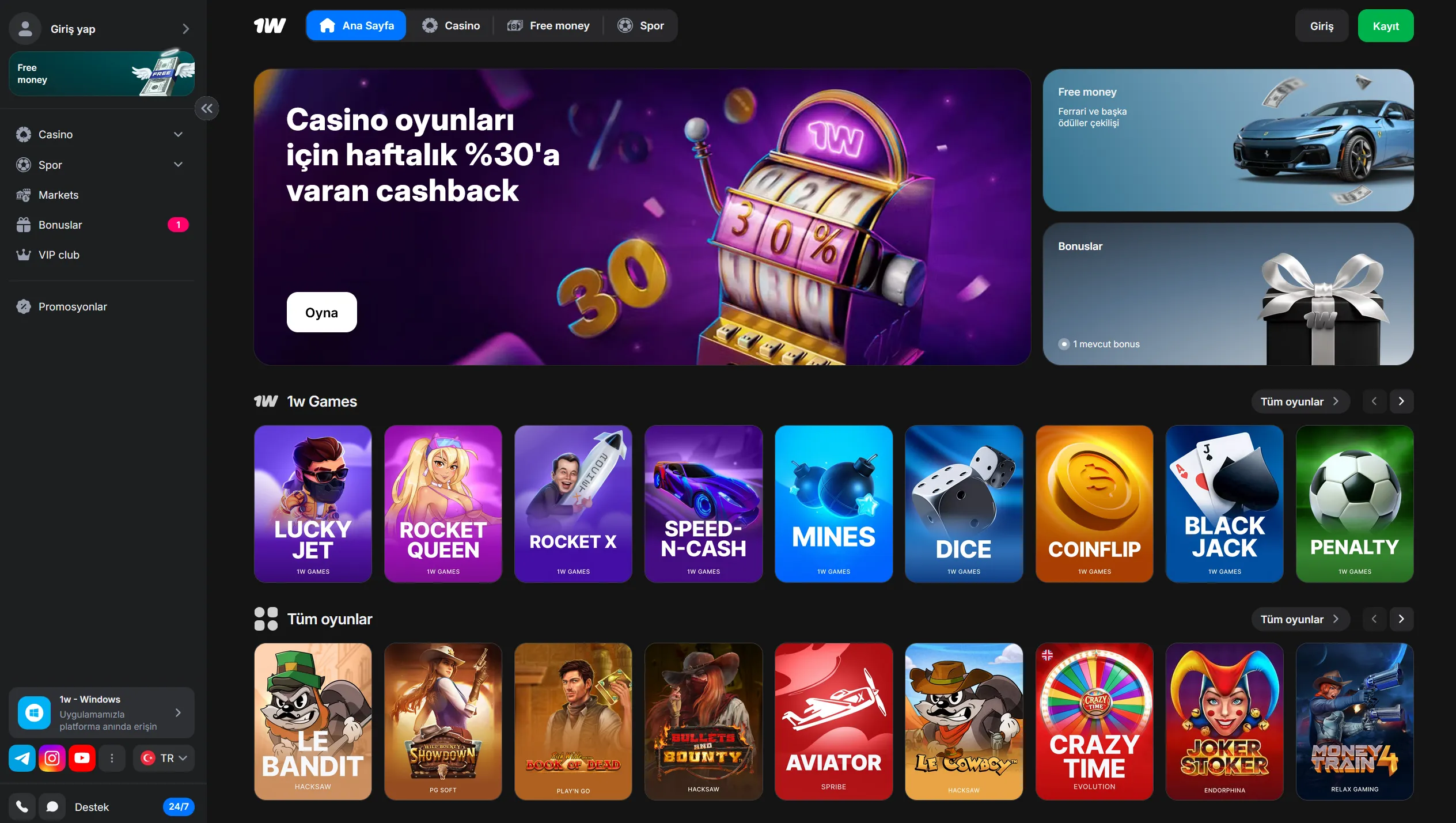 Giriş sonrası hoş geldin bonusları